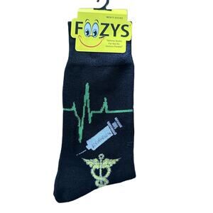 NWT Foozys Medical Doctor Nurse Theme Black Crew Socks Men One Size
